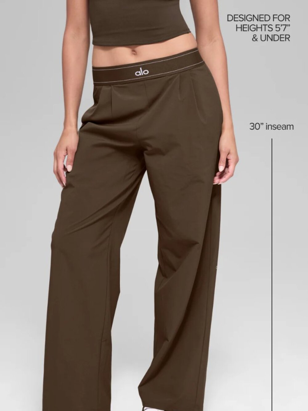 Alo Yoga Brown Suit Up Trouser Regular Straight Leg Pants with Elastic Waistband - Picture 2 of 9
